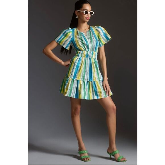 NEW Anthropologie The Somerset Stripe Tiered Smocked Mini Summer Dress X-Small - Picture 3 of 4